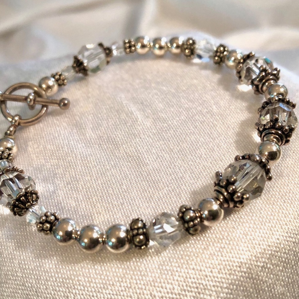Handmade Swarovski Crystal Sterling Silver Bracelet with Toggle Clasp